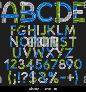 Font, alphabet from color wooden boards. Isolated vector objects on black background. Stock Vector