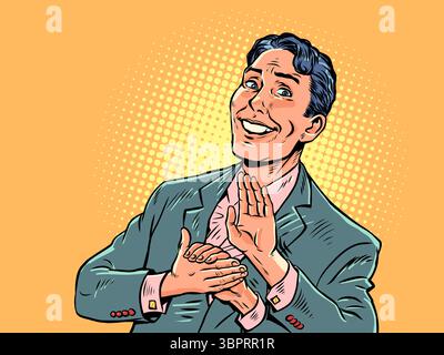 Pop Art Retro Man clapping his hands. Congratulations on success. Human hand movement. Stock Vector