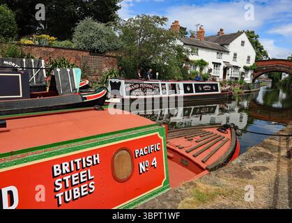 Former working canal boat, “Pacific” is moored on the Bridgewater canal for the annual Lymm transport day on Sunday 22.6.25. Stock Photo