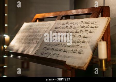Original musical scores and pentagrams handwritten by Niccolò Paganini. Stock Photo