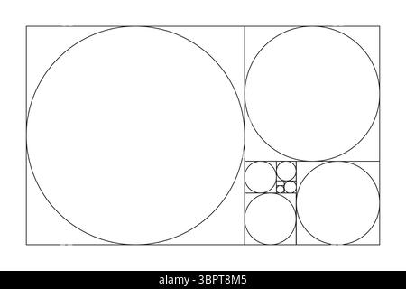 Golden ratio template. Divine, golden proportion. Method golden section. Fibonacci array, numbers. Harmony proportions. Rectangle frame fracted Stock Vector
