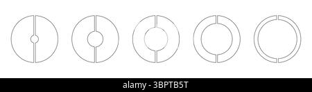 Coaching wheels round divided in two sections. Diagrams infographic set. Circle section graphs. Pie chart icons. Donut charts or pies segmented on 2 Stock Vector