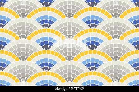 Seamless mosaic pattern with sea waves or scales in portuguese style, decorative pavement, stone tiling with water ornament, vector Stock Vector