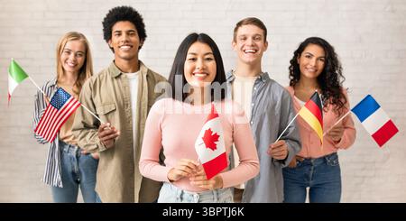Young students of language school celebrate holiday Stock Photo