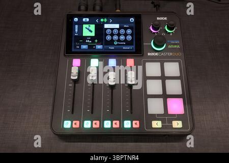A Rodecaster Duo audio production digital mixing board Stock Photo