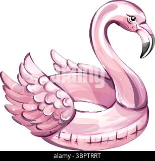 The colorful pink flamingo inflatable float is the ultimate accessory for summer beach outings and lively pool parties. It sets the perfect scene for Stock Vector