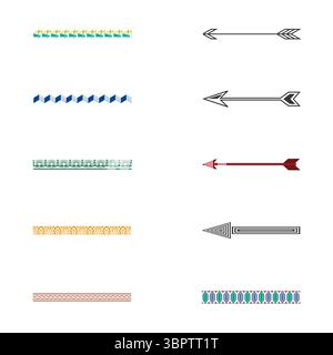 Borders and arrows. Traditional and ethnic motifs. Horizontal symmetry set. Colorful and monochrome. Stock Vector