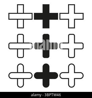 Line plus icon. Outline solid styles. Black white design. Vector minimal symbol. Stock Vector