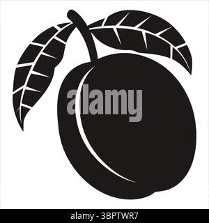 Black plum with leaves fruit white Stock Vector