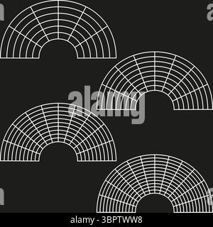 Fan arch icon. Curved grid pattern. Semicircle mesh Vector. Black background design. Stock Vector