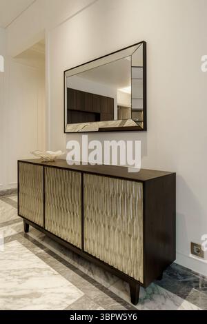 apartment, background, beveled mirror, buffet, cabinet, chic, classic, console, contemporary, credenza, dark wood, decor, decoration, design, elegant, Stock Photo