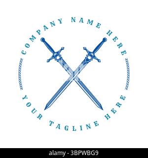 Retro Vintage Crossed Sword Saber Blade Badge Emblem for Warrior Knight Logo Design Stock Vector