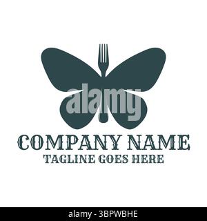 Butterfly Wings Silhouette with Fork for Food Chef Catering Restaurant Logo Design Vector Stock Vector