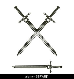 Vintage Retro Old Classic Medieval Ancient Crossed Sword for War Battle Game Logo Design Vector Stock Vector