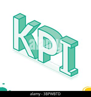KPI. Isometric outline word. Key performance indicators, business analytics, measurement, and tracking success in management and strategy. Stock Vector