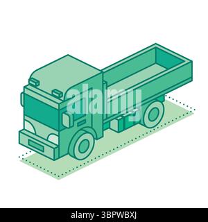 Isometric dump truck. Heavy vehicle for construction, transportation of materials, and industrial logistics. Vector illustration. Transport isolated Stock Vector
