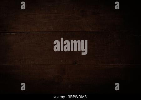 Dark brown wooden plank surface is showing weathered grain and knots in flat design Stock Photo