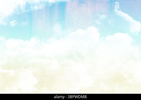 Flat design sky scene is showing layered cumulus clouds rising against light blue gradient Stock Photo