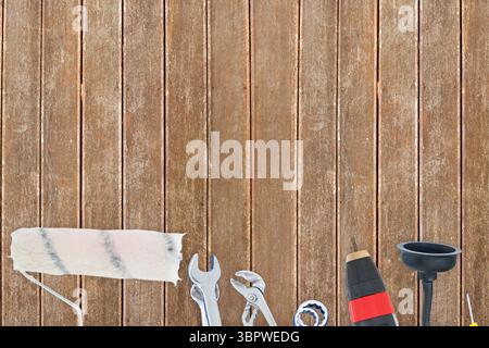 DIY tools on wooden background Stock Photo
