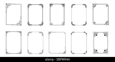 Retro ornamental frame vector set. Decorative vintage frames, borders, corners. Vector illustration. Stock Vector