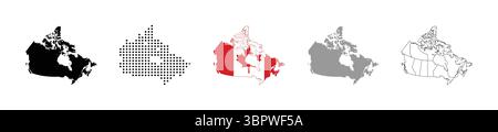 Canada map with canadian flag vector illustration. Dotted composition and a grayscale map of canada. Stock Vector