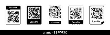 Set of QR codes with scan me inscription. Scan me with smartphone. Vector illustration Stock Vector
