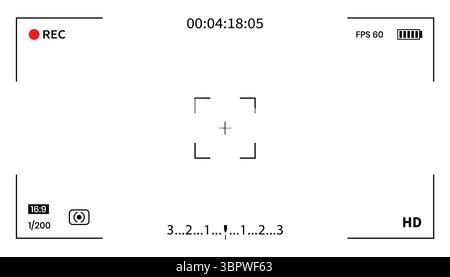 Camera recording screen template for overlay. Camera interface UI digital overlays with information indicators. Photo and video camera viewfinder Stock Vector