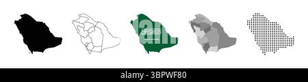 Detailed vector Map of Saudi Arabia. Set of Saudi arabia national map with grayscale and dotted style vector illustration. Stock Vector