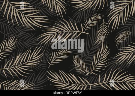 Tropical Palm Leaf Pattern with dark background for Elegant Wall Decor. Vector illustration Stock Vector