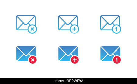 2d blue mail envelope icon set with marker new message isolated on white background. Mail icon symbol for web. Stock Vector