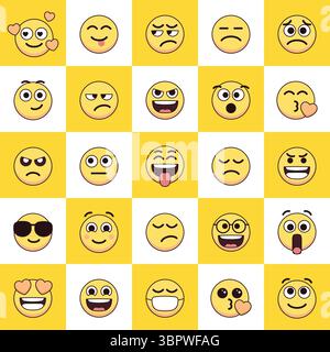Emoticons set. Emoji faces collection. Emojis flat style. Stock Vector