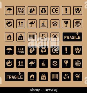 Fragile Symbols On Brown Paper Texture Stock Vector