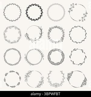 Hand drawn vector laurel leaves decorative elements. Vintage laurel wreaths collection. Stock Vector