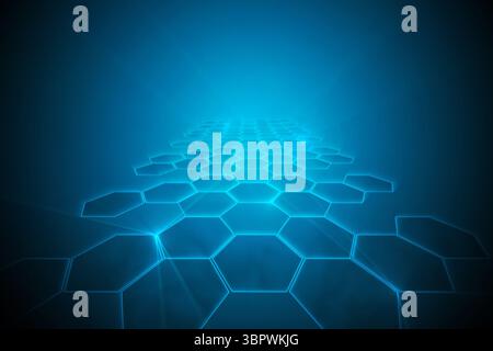 Black background with shiny hexagons Stock Photo