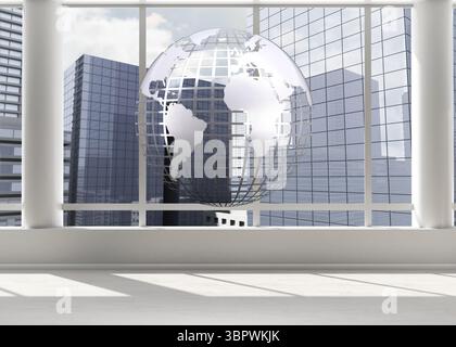 Silver globe floating in room Stock Photo