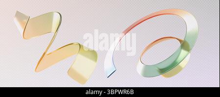 Glass spiral shapes with rainbow gradient effect - twisted transparent ribbon and curved holographic elements on soft bg for modern abstract design, luxury branding or futuristic digital composition. Stock Vector