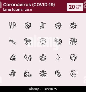 Coronavirus, Covid19 Line Icons (Vol.1) Stock Vector