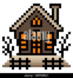 Haunted house in pixel art style Stock Vector