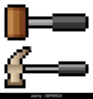 Hammer with pixel art isolated on white background Stock Vector