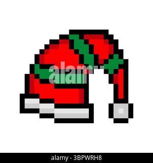 Red and green striped santa hat in pixel art Stock Vector