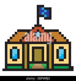 School building in pixel art style Stock Vector