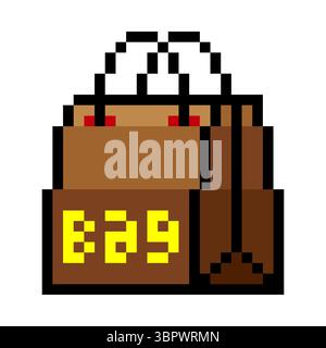 Shopping bag in pixel art style Stock Vector