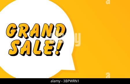 Grand Sale speech bubble. Bold outline, comic style shape, vibrant background, dialog element, visual communication, announcement layout, message high Stock Vector