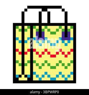 Shopping paper bag in pixel art style Stock Vector