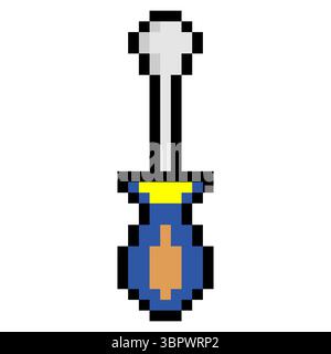 Screwdriver work tool in pixel art style Stock Vector