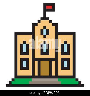 School building in pixel art style Stock Vector