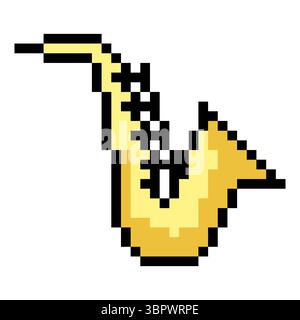 Saxophone in pixel art style Stock Vector