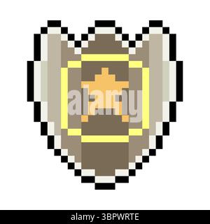 Shield in pixel art style isolated on white background Stock Vector