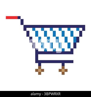 Shopping cart in pixel art style Stock Vector