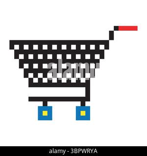 Shopping cart in pixel art style Stock Vector